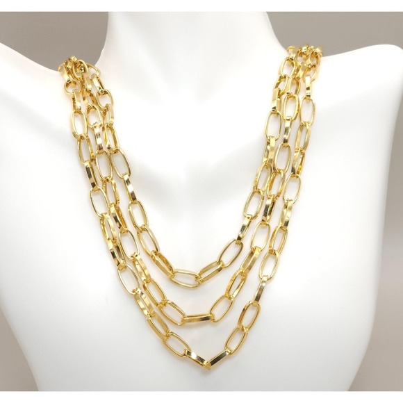 Monet Jewelry - Vintage Monet Gold Tone Triple multi Chain Oval Link Necklace 16"-18" Adjustable